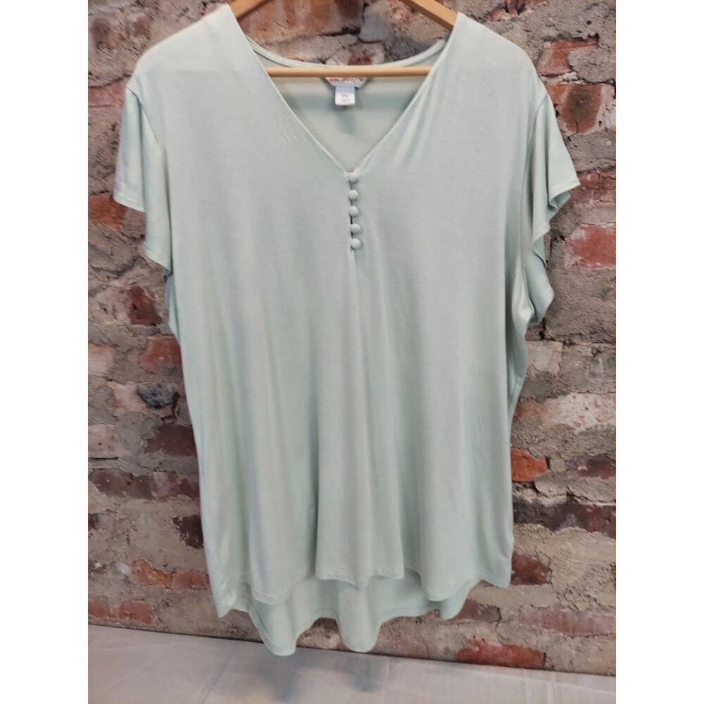 Liz Claiborne Womens V-Neck Top T-Shirt XXL Mint Green Short Flutter Sleeve